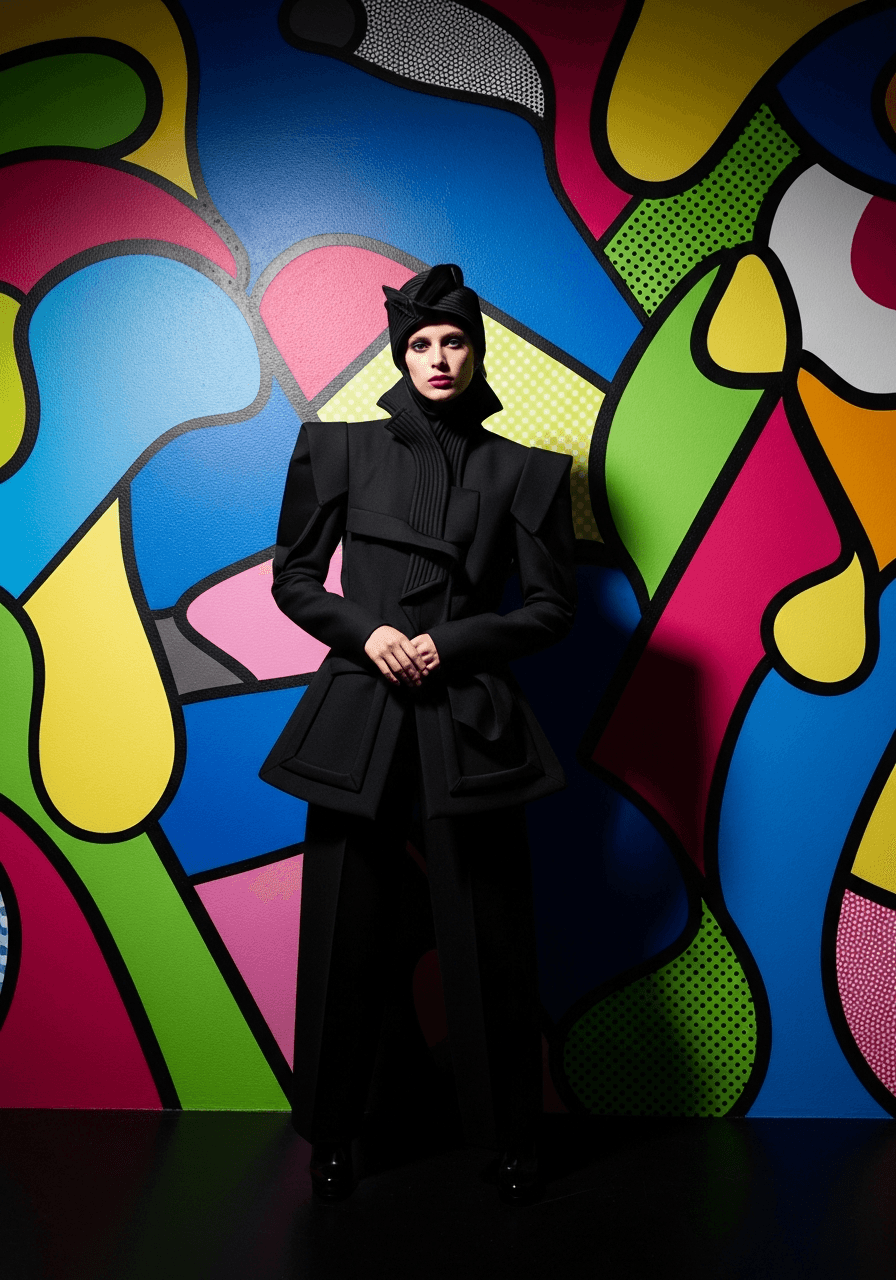 Fashion portrait in front of an art wall