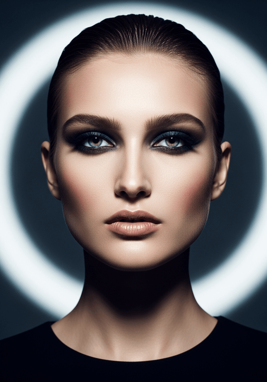 Editorial beauty portrait with a circular studio light