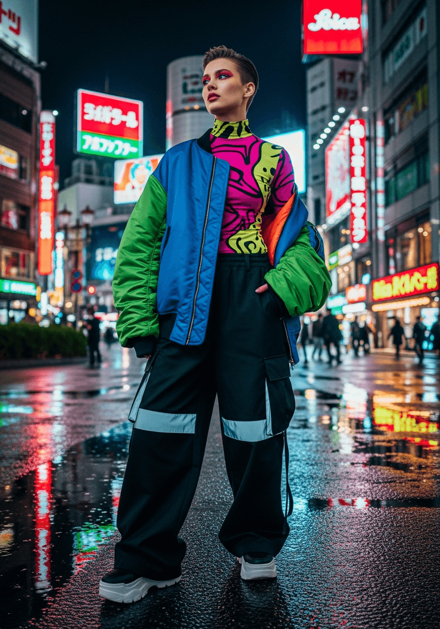Colourful street fashion portrait in Tokyo